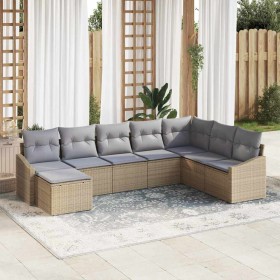 Conjunto de sofá de jardín 8 pcs Beige Poliratán