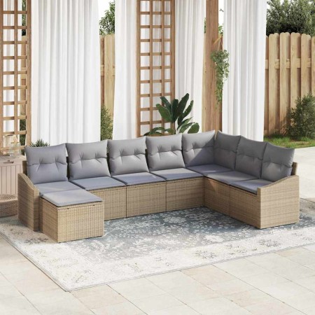 Conjunto de sofá de jardín 8 pcs Beige Poliratán