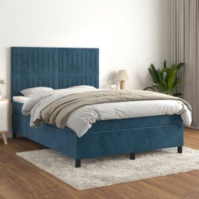 Cama box spring con colchón terciopelo azul oscuro 140x190 cm en Camas y somieres | Comprar online en Foro24