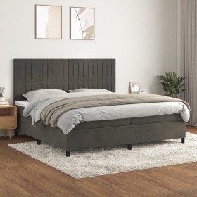 Cama box spring con colchón terciopelo gris oscuro 200x200 cm en Camas y somieres | Comprar online en Foro24