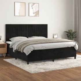 Cama box spring con colchón terciopelo negro 200x200 cm Cama box spring con colchón terciopelo negro 200x200 cm