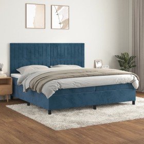 Cama box spring con colchón terciopelo azul oscuro 200x200 cm Cama box spring con colchón terciopelo azul oscuro 200x200 cm