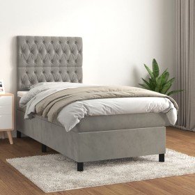 Cama box spring con colchón terciopelo gris claro 80x200 cm Cama box spring con colchón terciopelo gris claro 80x200 cm