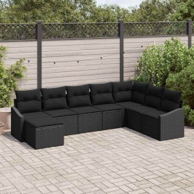 Conjunto de sofá de jardín 8 pcs Negro Poliratán