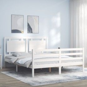 Double bed frame with white solid wood headboard by vidaXL, Beds and slatted bases - Ref: Foro24-3194057, Price: 167,26 €, Di...