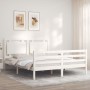 Double bed frame with white solid wood headboard by vidaXL, Beds and slatted bases - Ref: Foro24-3194057, Price: 167,26 €, Di...