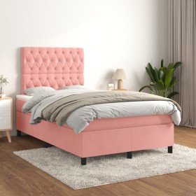 Cama box spring con colchón terciopelo rosa 120x200 cm Cama box spring con colchón terciopelo rosa 120x200 cm