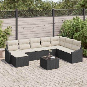 Conjunto de sofá de jardín 9 pcs Negro Poliratán