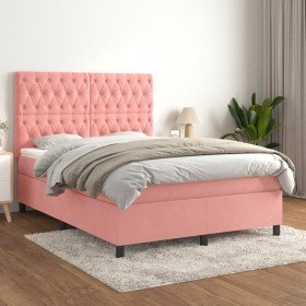 Cama box spring con colchón terciopelo rosa 140x200 cm Cama box spring con colchón terciopelo rosa 140x200 cm