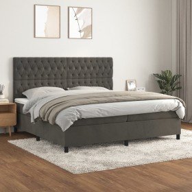 Cama box spring con colchón terciopelo gris oscuro 200x200 cm Cama box spring con colchón terciopelo gris oscuro 200x200 cm