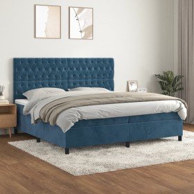 Cama box spring con colchón terciopelo azul oscuro 200x200 cm Cama box spring con colchón terciopelo azul oscuro 200x200 cm
