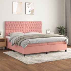 Cama box spring con colchón terciopelo rosa 200x200 cm Cama box spring con colchón terciopelo rosa 200x200 cm