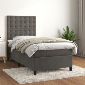 Cama box spring con colchón terciopelo gris oscuro 80x200 cm Cama box spring con colchón terciopelo gris oscuro 80x200 cm