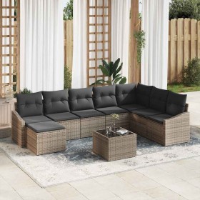 Conjunto de sofá de jardín 9 pcs Gris Poliratán