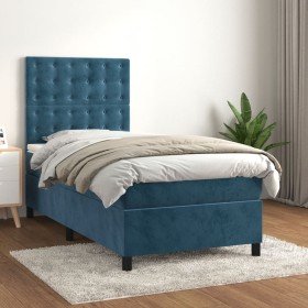 Cama box spring con colchón terciopelo azul oscuro 90x200 cm en Camas y somieres | Comprar online en Foro24
