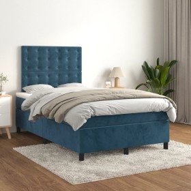 Cama box spring con colchón terciopelo azul oscuro 120x200 cm en Camas y somieres | Comprar online en Foro24