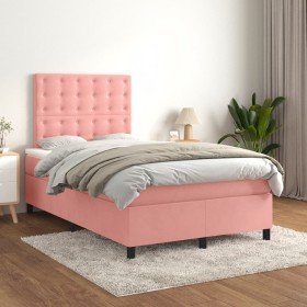 Cama box spring con colchón terciopelo rosa 120x200 cm en Camas y somieres | Comprar online en Foro24