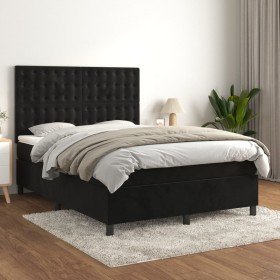 Cama box spring con colchón terciopelo negro 140x190 cm Cama box spring con colchón terciopelo negro 140x190 cm