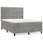 Cama box spring con colchón terciopelo gris claro 140x200 cm