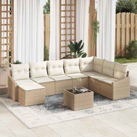 Conjunto de sofá de jardín 9 pcs Beige Poliratán
