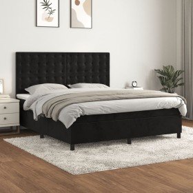 Cama box spring con colchón terciopelo negro 180x200 cm Cama box spring con colchón terciopelo negro 180x200 cm