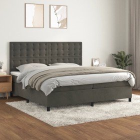 Cama box spring con colchón terciopelo gris oscuro 200x200 cm Cama box spring con colchón terciopelo gris oscuro 200x200 cm