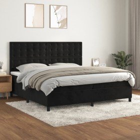 Cama box spring con colchón terciopelo negro 200x200 cm Cama box spring con colchón terciopelo negro 200x200 cm