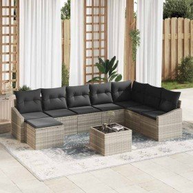 Conjunto de sofá de jardín 9 pcs Gris claro Poliratán