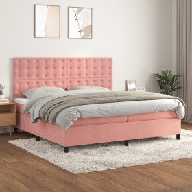 Cama box spring con colchón terciopelo rosa 200x200 cm Cama box spring con colchón terciopelo rosa 200x200 cm