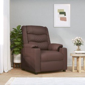 Sillón reclinable eléctrico de cuero sintético marrón