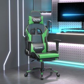 Silla gaming con reposapiés cuero sintético negro verde Silla gaming con reposapiés cuero sintético negro verde