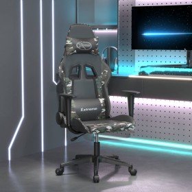 Silla gaming con reposapiés cuero sintético negro camuflaje Silla gaming con reposapiés cuero sintético negro camuflaje