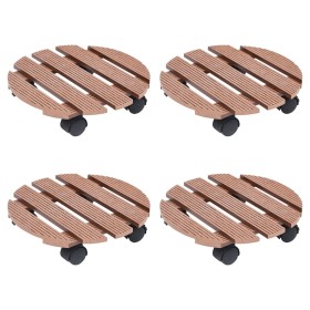 Soportes con ruedas para plantas 4 uds marrón WPC Ø30x7,5 cm