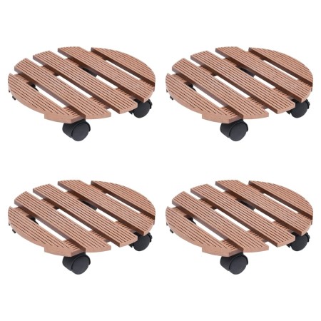 Soportes con ruedas para plantas 4 uds marrón WPC Ø30x7,5 cm
