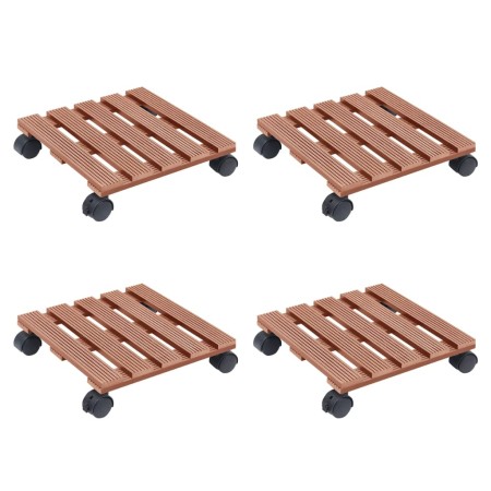 Soportes con ruedas para plantas 4 uds marrón WPC 30x30x7,5 cm