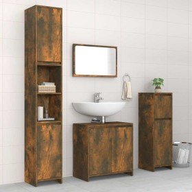 Set de muebles baño 4 pzas madera contrachapada roble ahumado Set de muebles baño 4 pzas madera contrachapada roble ahumado