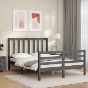 Estructura de cama con cabecero madera maciza gris 140x200 cm