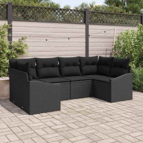 Conjunto de sofá de jardín 6 pcs Negro Poliratán Conjunto de sofá de jardín 6 pcs Negro Poliratán