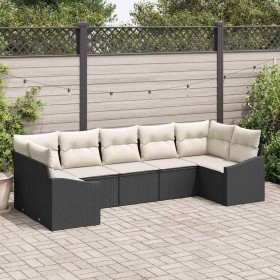 Conjunto de sofá de jardín 7 pcs Negro Poliratán