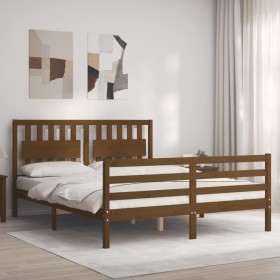 Estructura de cama con cabecero madera marrón miel 160x200 cm