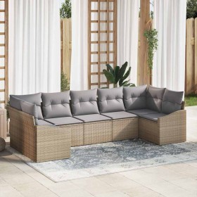 Conjunto de sofá de jardín 7 pcs Beige Poliratán