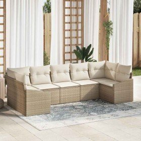 Conjunto de sofá de jardín 7 pcs Beige Poliratán