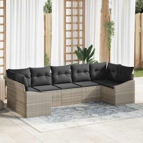 Conjunto de sofá de jardín 7 pcs Gris claro Poliratán