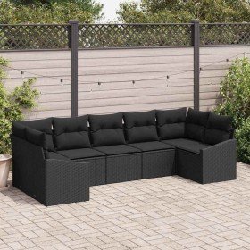 Conjunto de sofá de jardín 7 pcs Negro Poliratán