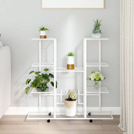 Weißer Blumenständer aus Eisen mit Rädern 94,5 x 24,5 x 91,5 cm von vidaXL, Topfständer - Ref: Foro24-343122, Preis: 60,97 €,...