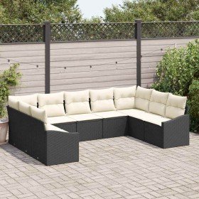 Conjunto de sofá de jardín 9 pcs Negro Poliratán