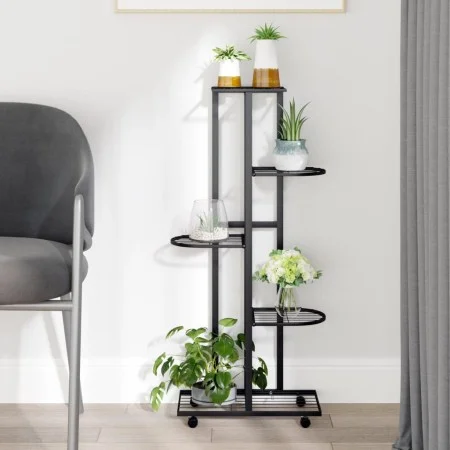 Flower stand 5 heights and wheels black iron 44x23x100cm by vidaXL, Pot stands - Ref: Foro24-343117, Price: 41,15 €, Discount: %