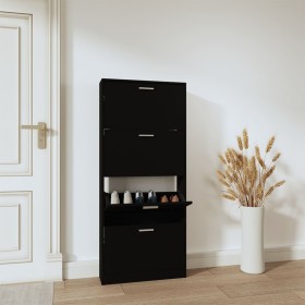 Black plywood shoe cabinet 59x17x150 cm by vidaXL, Shoe racks and shoe organizers - Ref: Foro24-342520, Price: 102,58 €, Disc...