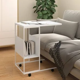 Mesa auxiliar con ruedas contrachapado blanco 55x36x63,5 cm de vidaXL, Mesas de centro - Ref: Foro24-343111, Precio: 37,89 €,...