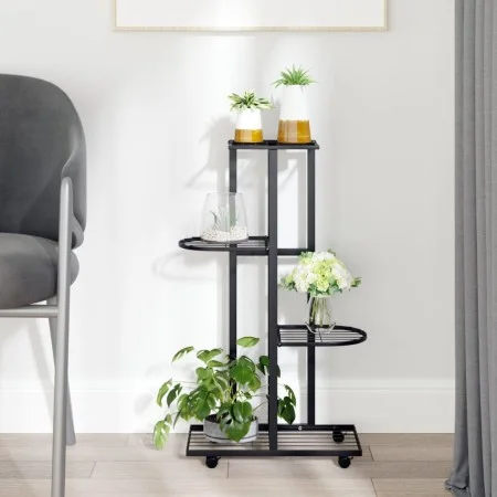 Blumenständer 4 Höhen und Räder aus schwarzem Eisen 44x23x80 cm von vidaXL, Topfständer - Ref: Foro24-343115, Preis: 36,22 €,...
